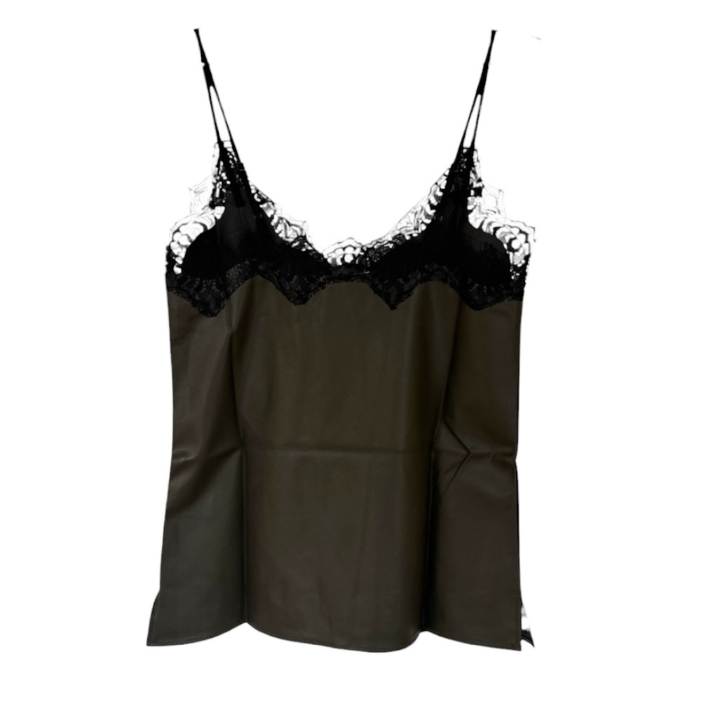 Gold Hawk Faux Leather Lace Cami Moss Green XS NWT V Neck Slip Top Adjustable - Picture 3 of 4